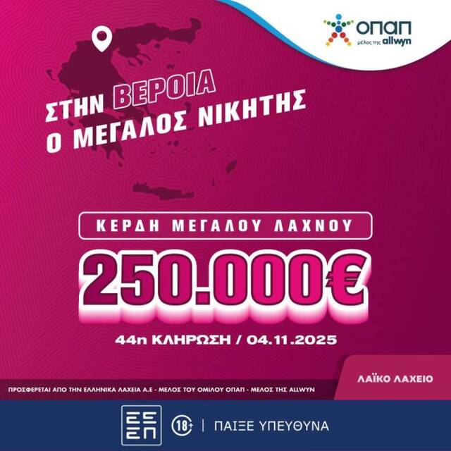 Bέροια: Λαχνός του Λαϊκού Λαχείου χάρισε 250.000 ευρώ! 