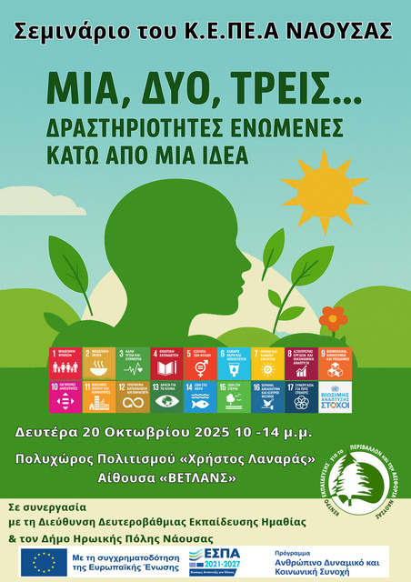 Συνδιοργάνωση επιμορφωτικού σεμιναρίου ΚΕΠΕΑ ΝΑΟΥΣΑΣ & Δ/ΝΣΗ Δ/ΘΜΙΑΣ ΗΜΑΘΙΑΣ